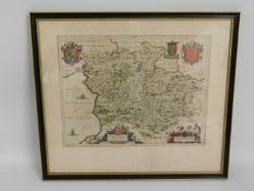 A 17thC. framed map of Montgomeryshire in Wales by