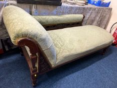 A c.1900 green upholstered chaise longue, 69in lon
