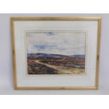 A framed "Yorkshire Moorland" landscape watercolou