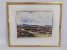 A framed "Yorkshire Moorland" landscape watercolou