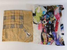 A Burberry silk scarf, 30in x 29in, twinned with O