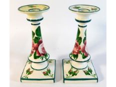 A pair of Wemyss cabbage rose candle holders retai