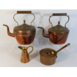 A Georgian copper kettle, one other, a copper pan