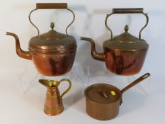 A Georgian copper kettle, one other, a copper pan