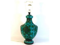 A decorative pottery lamp base, 18.5in to base of