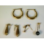 Two pairs of 9ct gold earrings & other yellow meta
