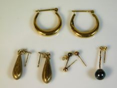 Two pairs of 9ct gold earrings & other yellow meta