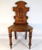 A Victorian mahogany hall chair, repaired crack to