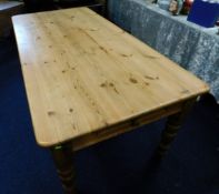 A pine farmhouse table with drawer, 71.5in long x