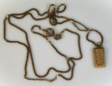 A 9ct gold necklace with approx. 19in chain & smal