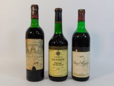 Three bottles of red wine: Chateau Meyney 1969; Sa