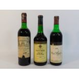 Three bottles of red wine: Chateau Meyney 1969; Sa