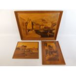 Three marquetry pictures, largest possibly of Polp