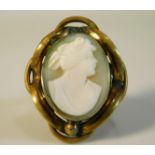 An 18ct gold shank with a cameo set on later added