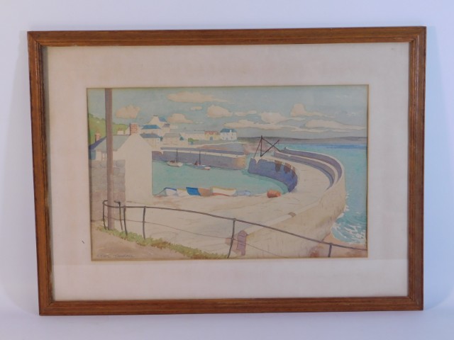 A Cyril Thorne watercolour of Mousehole Harbour, i