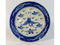 A Chinese porcelain plate with crane decor, Kangxi