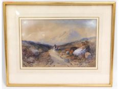A framed watercolour of figures on path heading to