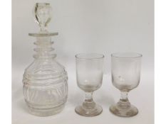A 19thC. decanter twinned with a pair of Georgian