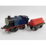 A Thomas The Tank Engine style tin plate clockwork O gauge engine & Hornby wagon