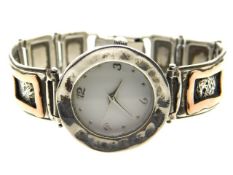 A silver & rose metal wristwatch, running order, 3