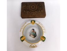 A gilded Limoges porcelain Napoleon ashtray, 8.5in