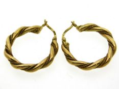 A pair of 9ct gold rope twist hoop earrings, 4.2g,