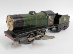 A Thomas The Tank Engine style tin plate clockwork O gauge Triang engine & Hornby tender