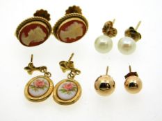 Four pairs of yellow metal & 9ct gold earrings, 4.