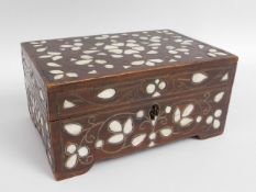 A 19thC. box with mother of pearl inlay, lock escu