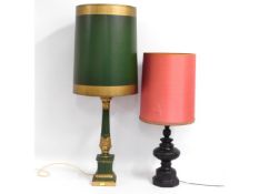 Two vintage lamps with original shades, tallest 30