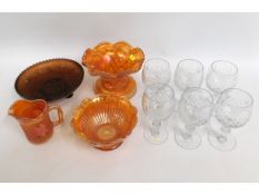 Six crystal brandy glasses twinned with four piece