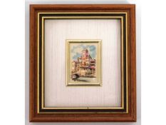 A framed & mounted chromolithograph small coloured silver plaque