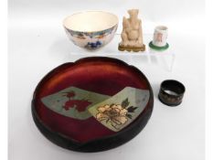 An Oriental lacquerware bowl, 8in diameter, twinne
