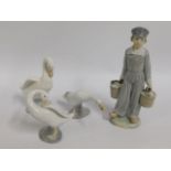 Four pieces of Lladro & Nao porcelain, boy 8.5in t