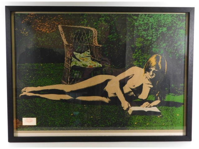 A framed hand signed limited edition 19/20 David Inshaw 1972 silkscreen print "Julies Lips Girl Read