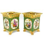 A pair of 19thC. Paris porcelain lidded bulb pots, each with gilded decor & four hand painted panels