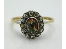 A 9ct gold ring with silver mounted agate & paste stones, 2.8g, size O
