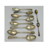 A quantity of Georgian tablespoons including a 1783 Hester Bateman London silver tablespoon, other m