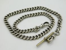 A hallmarked silver antique Albert chain, fault to one clasp, 18in long, 52.1g