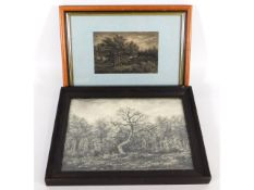 Theodore Rousseau (1812-1867), two framed pencil sketches, largest 11.375in x 8.25in