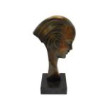 Guido Cacciapuoti. a c.1930 period art deco bronze bust of young woman on marble plinth, 11.25in tal