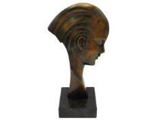 Guido Cacciapuoti. a c.1930 period art deco bronze bust of young woman on marble plinth, 11.25in tal