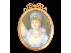 In the style of Jean-Bapitiste Isabey (1767-1855), a miniature portrait of Caroline Bonaparte, Queen