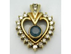 A 10ct gold heart shaped pendant set with alexandrite & approx. 0.75ct of diamond, 23mm drop, 4.3g