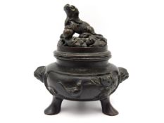 A small Chinese bronze lidded censer, 4.25in tall