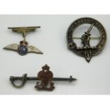 An RAF sweetheaAn RAF sweetheart badge, a silver Norfolk Yeomanry sweetheart brooch & a silver Clan