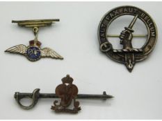 An RAF sweetheaAn RAF sweetheart badge, a silver Norfolk Yeomanry sweetheart brooch & a silver Clan