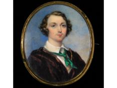 James Warren Childe (1780-1862), a miniature portrait of a gentleman in brown fur cloak with green s