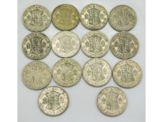 Fourteen pre-1947 & post 1920 UK half crown coins, 197.9g