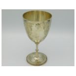 A Victorian 1869 London silver wine goblet by Daniel & Charles Houle, 6.75in tall x 3.5in diameter,